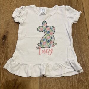 White Kids Top with Floral Bunny monogram LUCY